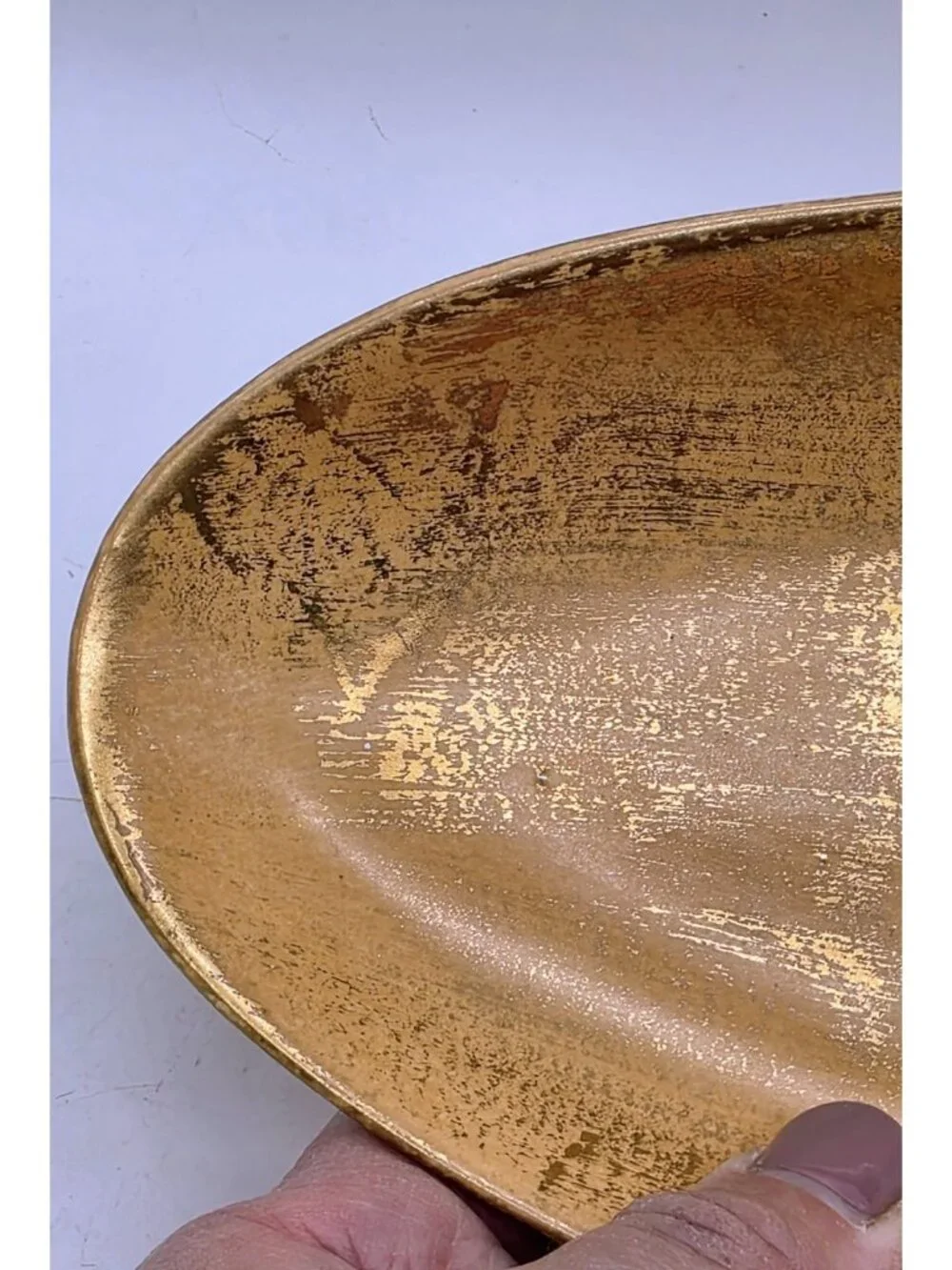 Vintage USA Stangl Pottery Granada Gold on Tan Body MCM Footed Oblong Dish Glam